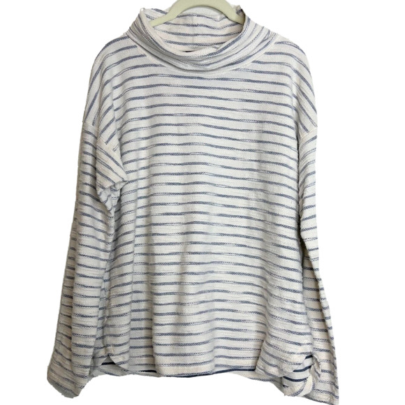 Chaps Womens Top Large Nautical Cowl Neck White Blue Striped Long Sleeve - Picture 1 of 5